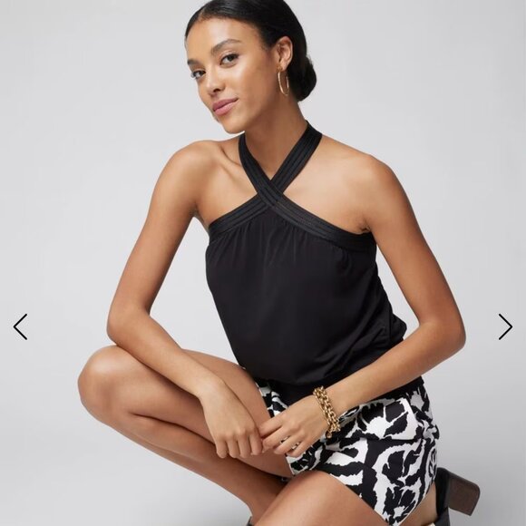 NWT White House Black Market Cross Front Halter S Black 570347419 - Picture 2 of 14